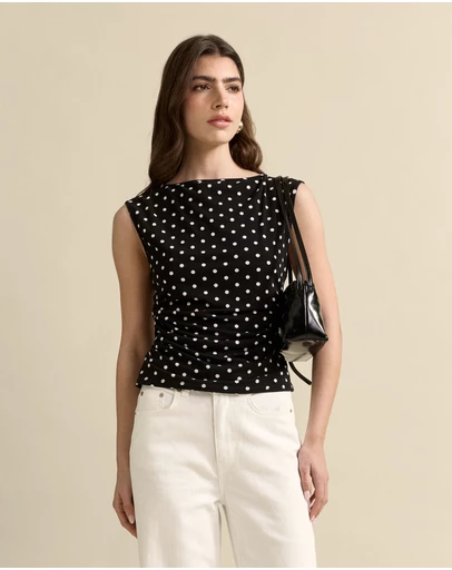 MVN - Rouched Side Polka Dot Top