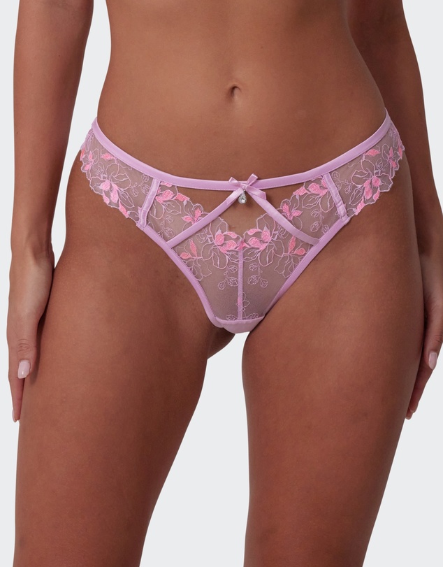 Bras N Things - Enchanted Cherry Blossom Avenue Brazilian Knicker -Lilac / Pink