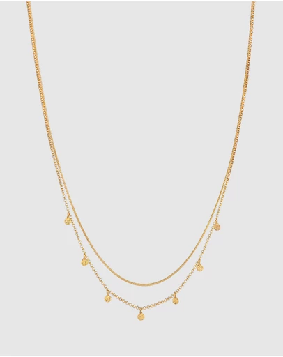 Elli Jewelry - Hammered Tag Layered Necklace in Gold-Plated 925 Silver