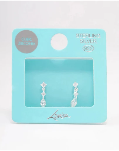Lovisa - Sterling Silver Triangular Cubic Zirconia Marquise Drop Earrings