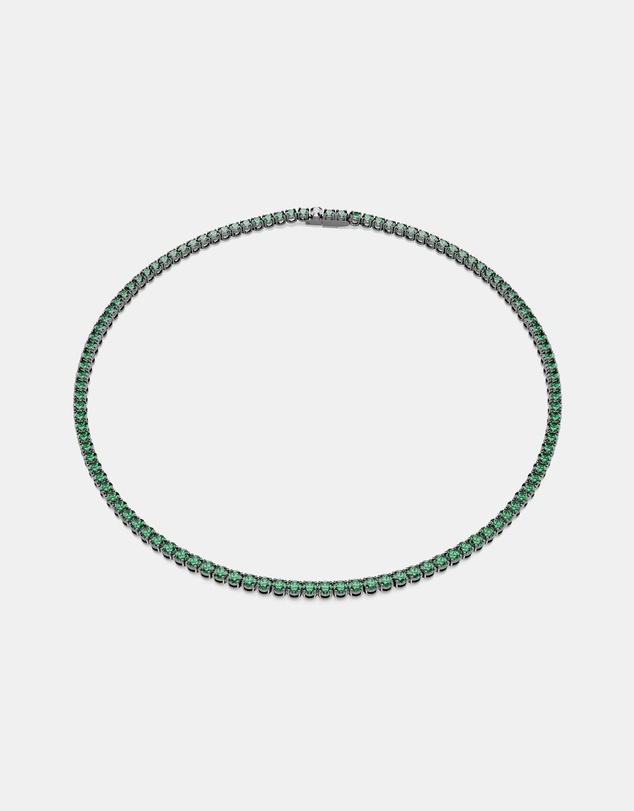 Swarovski - Matrix Tennis Necklace, Round Cut, Green, Ruthenium Plated