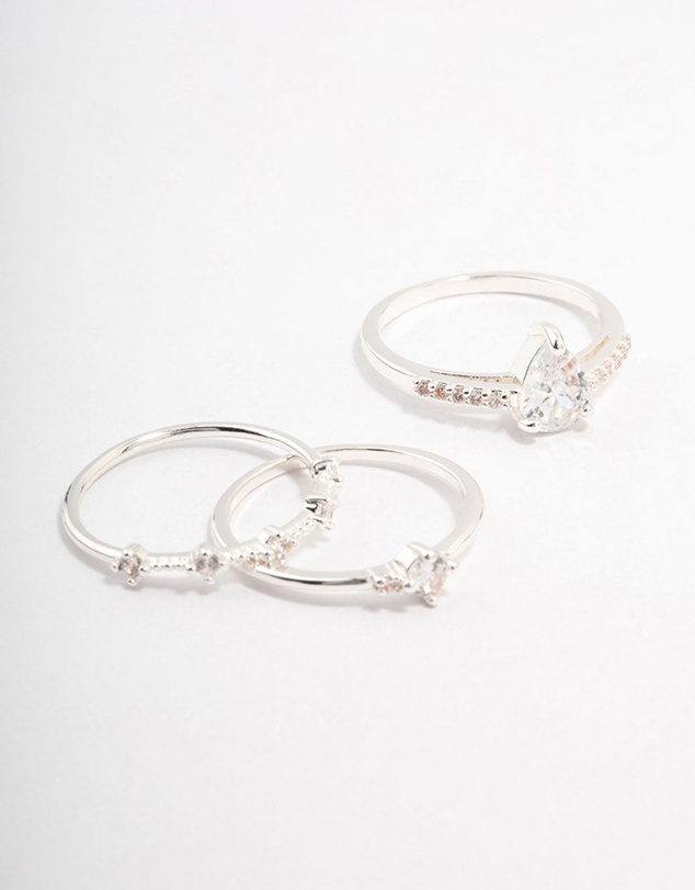 Lovisa - Silver Plated Elegant Stacking Ring 3-Pack