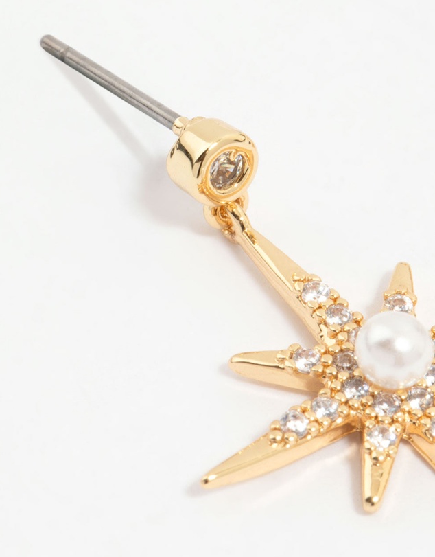 Lovisa - Gold Plated Diamante Pearl Star Drop Earrings