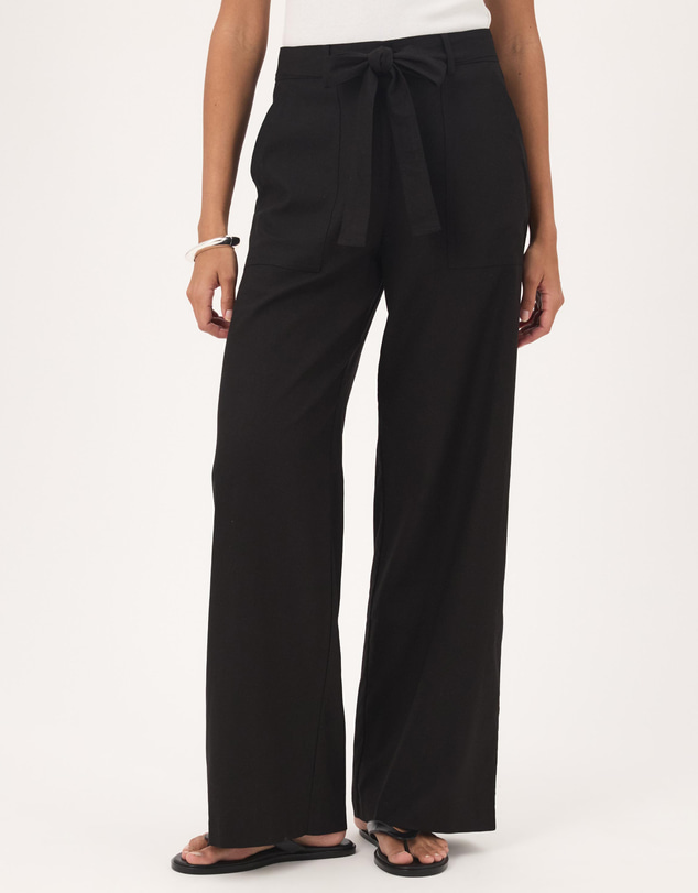 Atmos&Here - Ava Linen Blend Tie Waist Wide Leg Pants