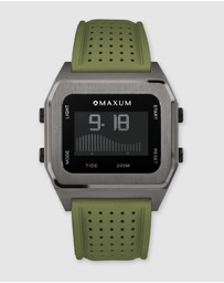Maxum - Raglan Tide Watch – Gunmetal Case, Black Dial & Green Silicone Strap