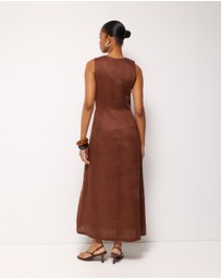 AERE - Cari Bead Detail Linen Midi Dress