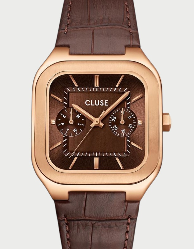 Cluse - CLUSE Quadrus Multi, Leather, Brown, Rose Gold Colour