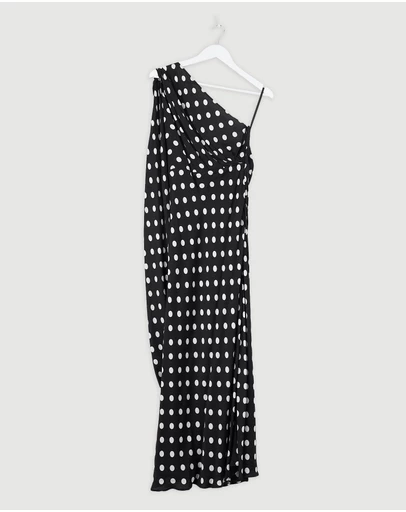 Revibe - Repaired BY JOHNNY. Dove Drape Polka Ankle Dress - AU 6