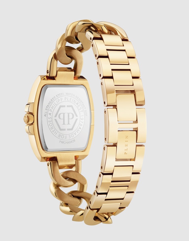 Philipp Plein - Philipp Plein Supreme 30mm Gold-Tone Dial Recycled Gold-Tone Stainless Steel Chain Strap Watch