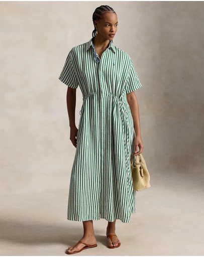 Polo Ralph Lauren - Striped Linen-Cotton Drawcord Shirtdress