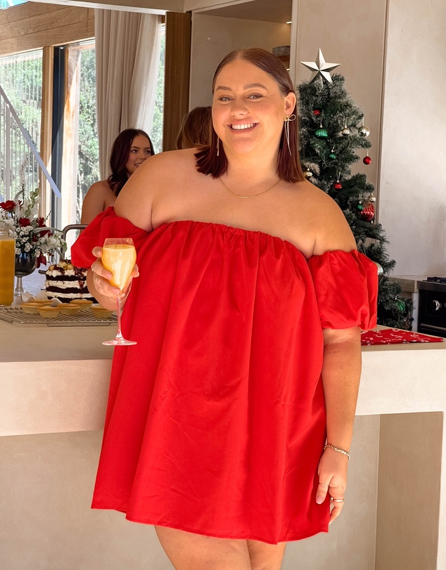 Beginning Boutique - Jozette Red Off The Shoulder Mini Dress