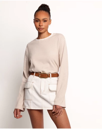 Petal & Pup - Ruva Long Sleeve Tee - Beige White Stripe
