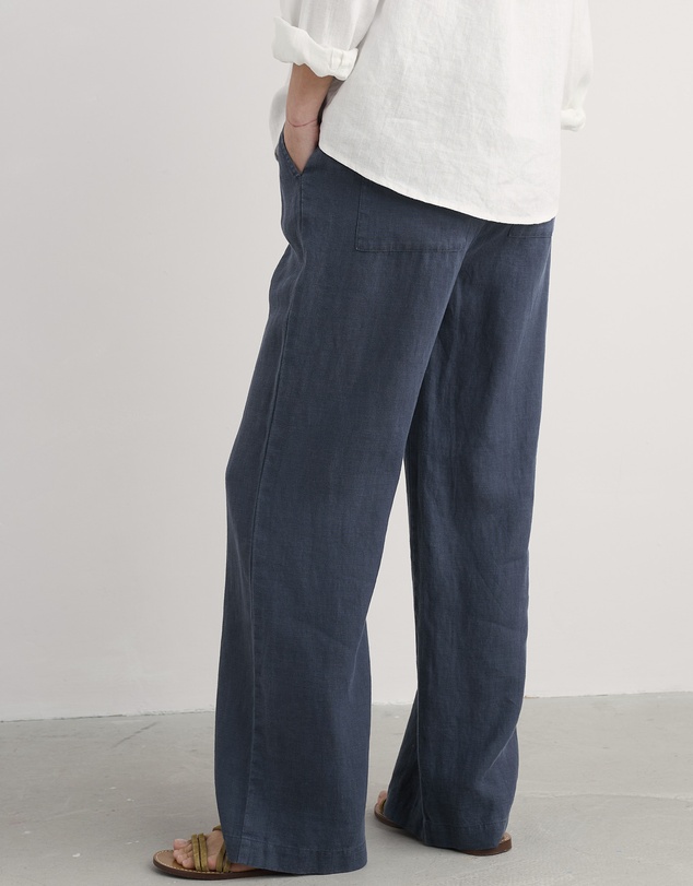 Seasalt - Seasalt Cornwall Navy Tide Flow Wide Leg Linen Trousers