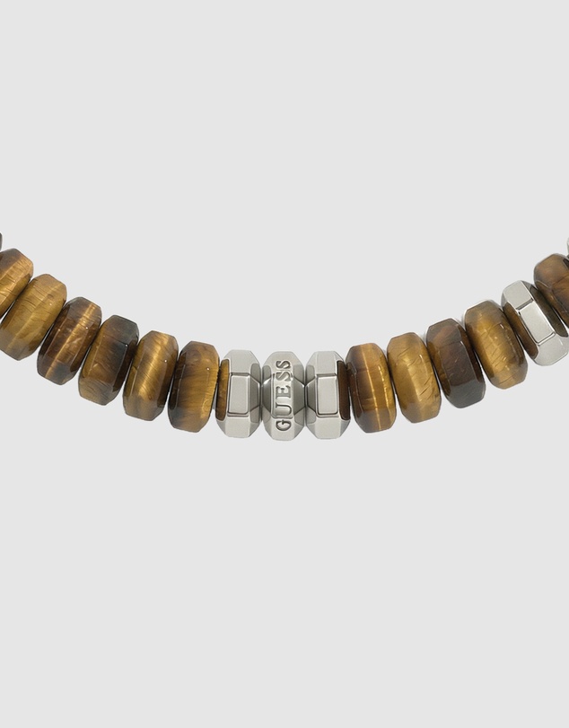 GUESS - GUESS Mens Yellow Tiger Eye Stones 6mm Exagonal Beads Bracelet