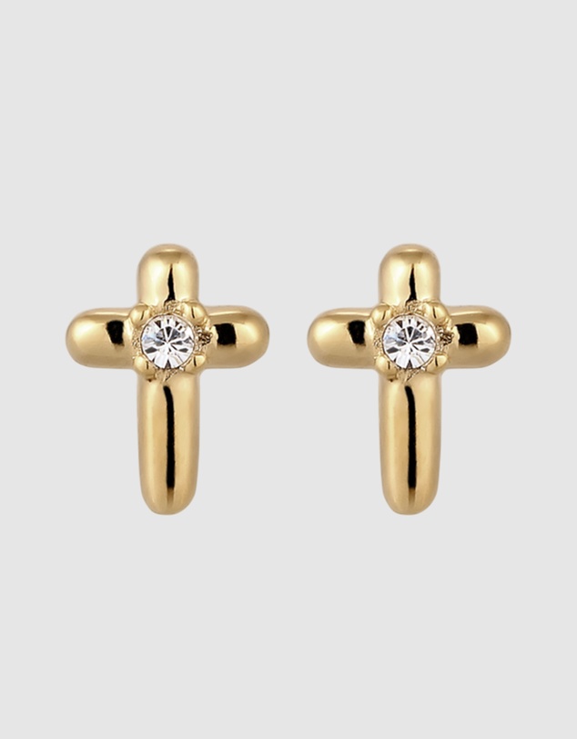 Elli Jewelry - Crystal Cross Stud Earrings in Gold-Plated 925 Silver
