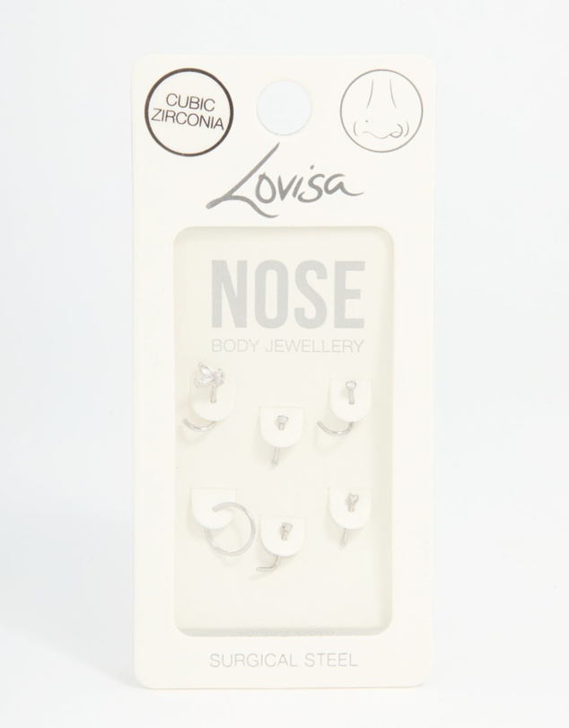 Lovisa - Surgical Steel Cubic Zirconia Butterfly Nose Piercings 6-Pack