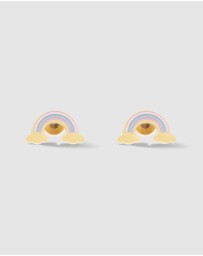 Wanderlust + Co - Rainbow Enamel Gold Flat Back Earrings