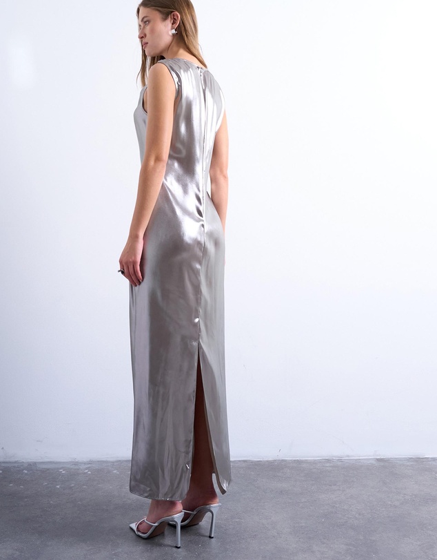 TOPSHOP - Metallic Midiaxi Dress With Silver Hardware