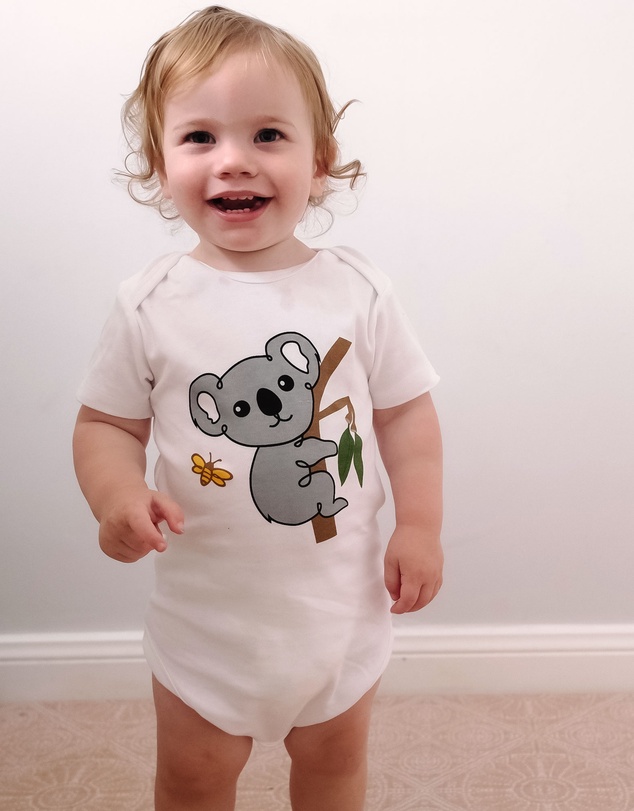 B Free Intimate Apparel - 100% Organic Cotton Short Sleeve Baby Bodysuit - White Koala