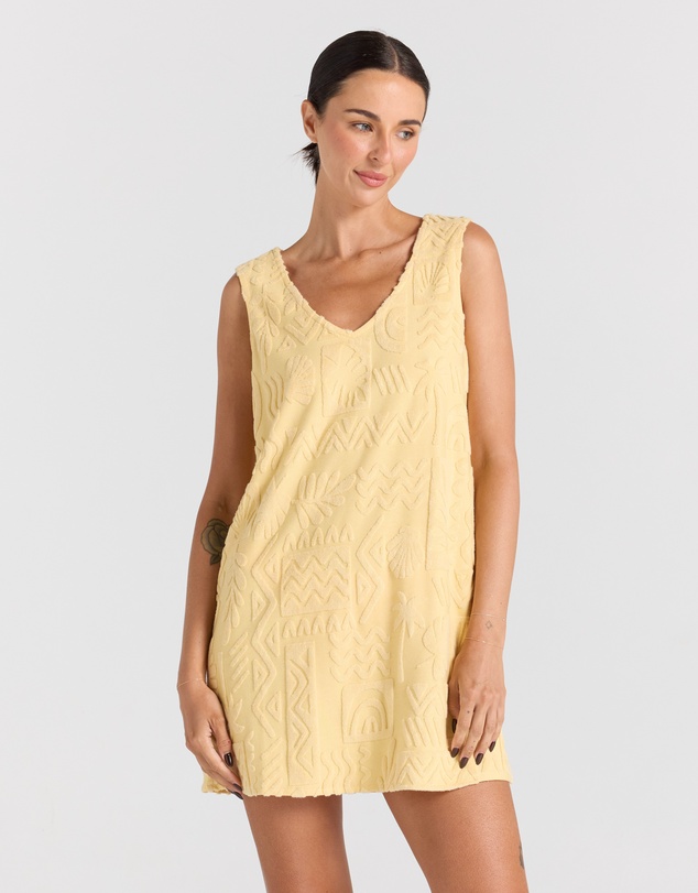 Poolside Paradiso - Mai Tai V Tunic Towelling Dress - Banana