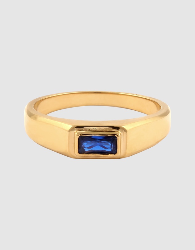 Kuzzoi - ICONIC EXCLUSIVE - Slim Signet Ring with Sapphire in Gold-Plated 925 Sterling Silver