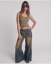 ONE TEASPOON - Knitted Scallop Tank Top - Khaki