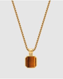 Nialaya Jewellery - Gold Necklace with Square Brown Tiger Eye Pendant