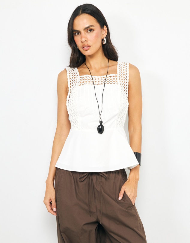 AERE - Serena Lace Poplin Top