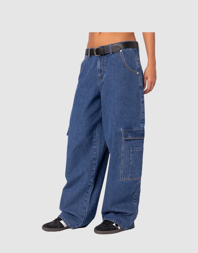 EDIKTED - Super Oversized Belted Boyfriend Jeans