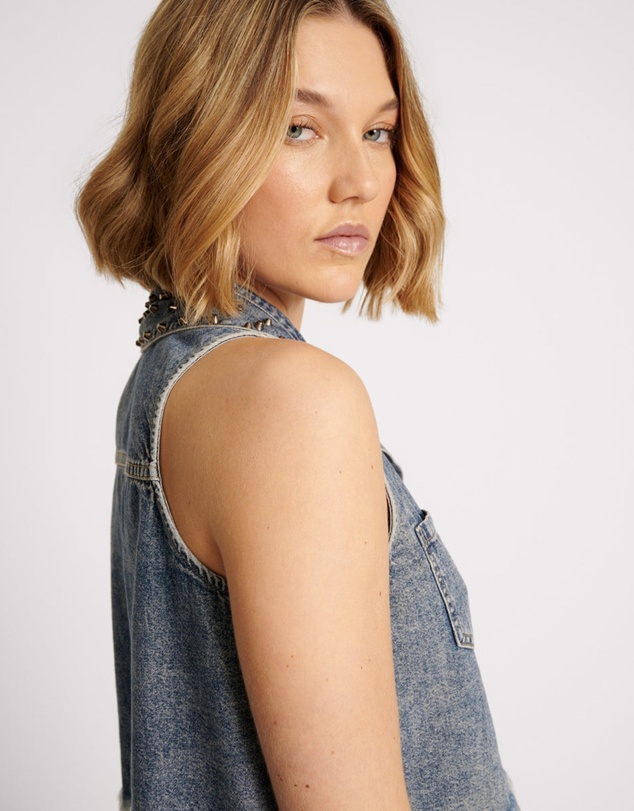 ONE TEASPOON - Dirty Blue Studded Braxton Top