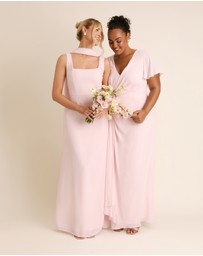 Six Stories - Square Neck Chiffon Bridesmaid Dress with Neck Scarf
