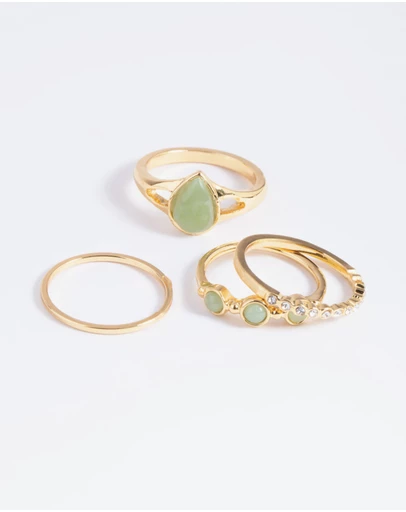 Lovisa - Gold Plated Diamante Pear Ring Stack Pack