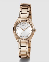 GUESS - Rose Gold-Tone 30mm White Dial with Crystal Bezel Women's Watch