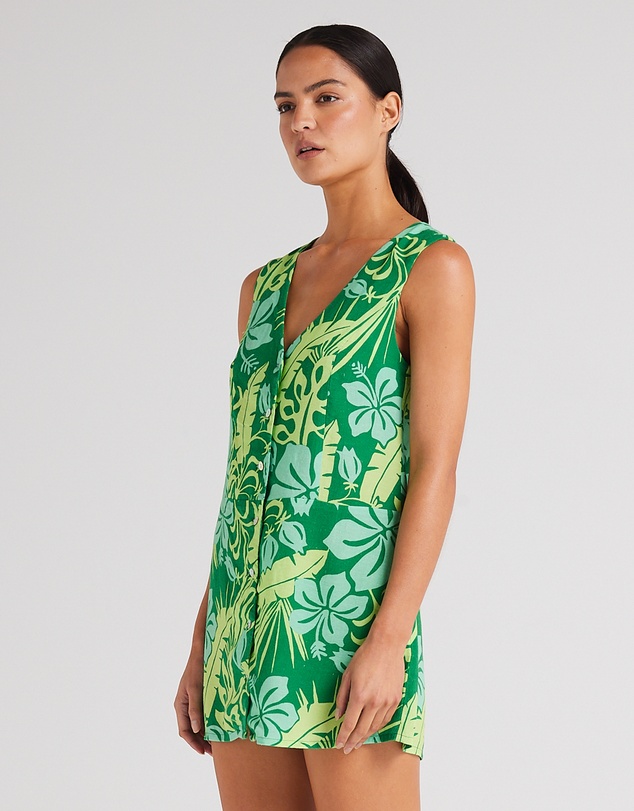 Poolside Paradiso - Tahiti V Button Up Dress - Leaf