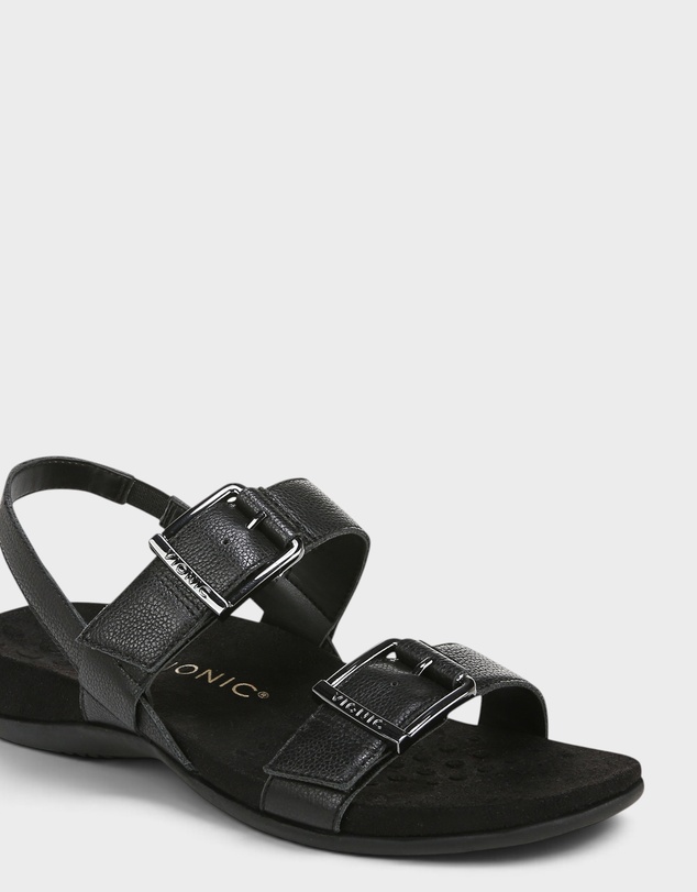 Vionic - Reese Back Strap Sandal - Black Tumbled Leather