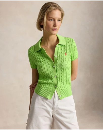 Polo Ralph Lauren - Cable Cotton Short-Sleeve Polo Cardigan - The ICONIC Exclusive
