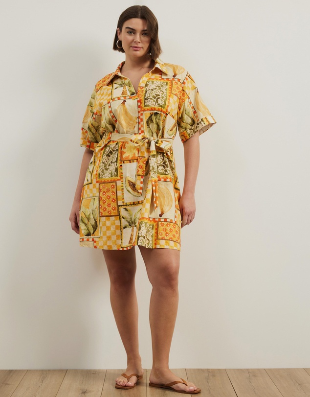 Atmos&Here Curvy - Britt Linen Blend Belted Mini Dress