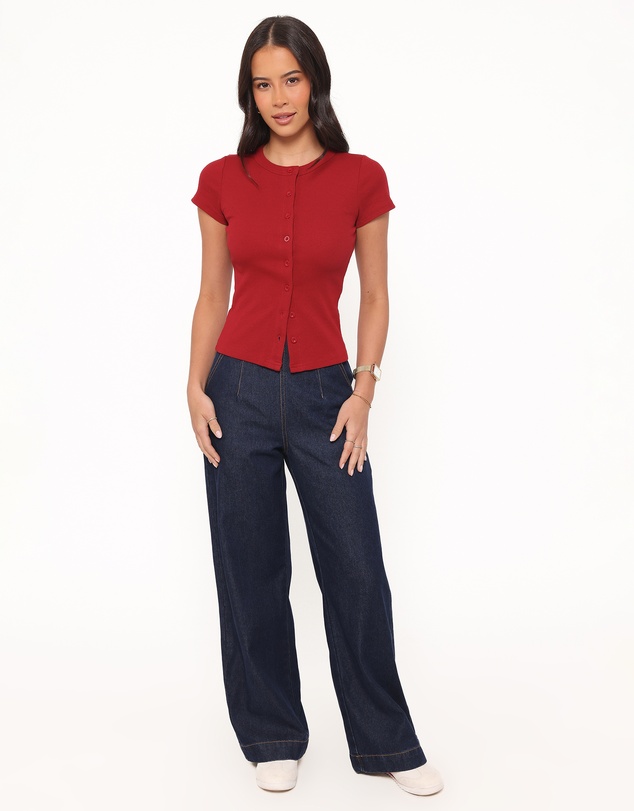 Petal & Pup - Tylarah Short Sleeve Cardigan Top - Red