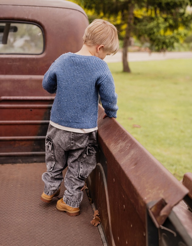 Fox & Finch - Washed Black Pull On Cargo Jeans 3-7 Yrs