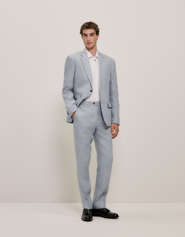 Trenery - Textured Linen Blazer in Smoke Blue