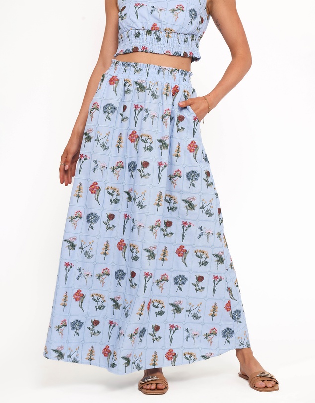 Petal & Pup - Kimora Embroidered Maxi Skirt - Blue Floral