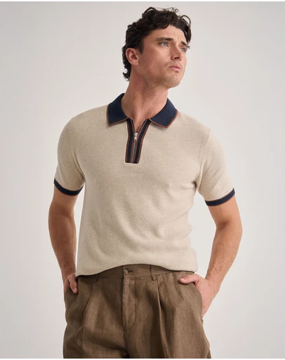 Oxford - Holden Zip Neck Knitted Polo