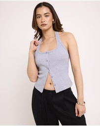Subtitled - Saga Rib Button Halter Tank