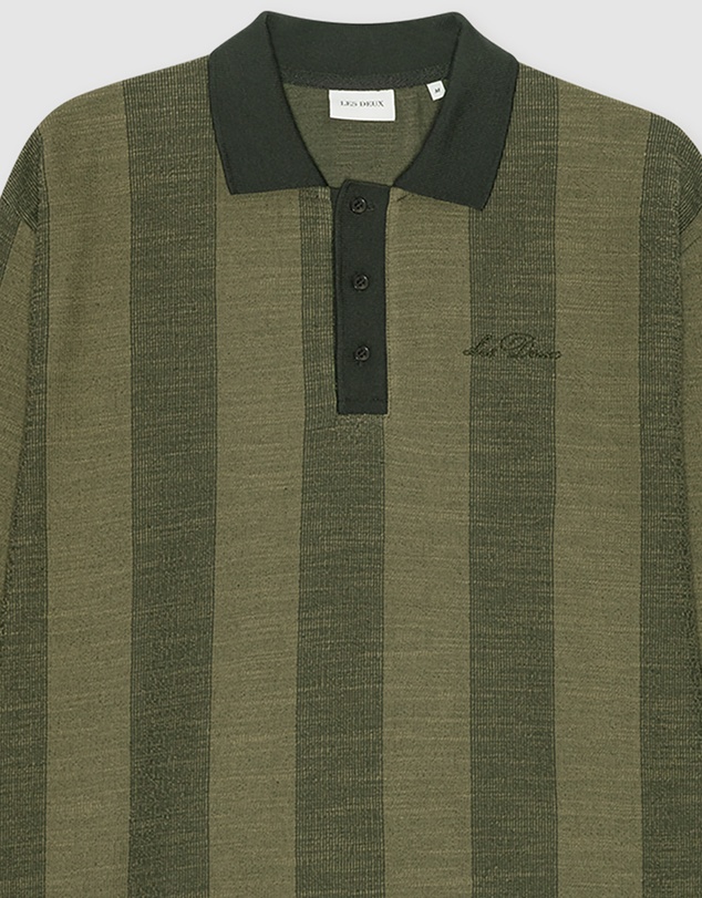 Les Deux - Striped Jacquard LS Polo
