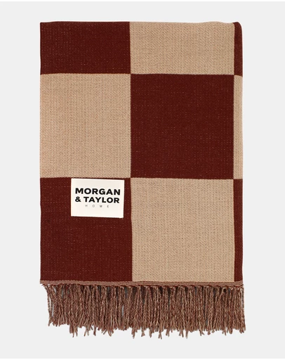 Morgan & Taylor - Checkmate Soft Touch Throw Blanket in Brown and Beige Check