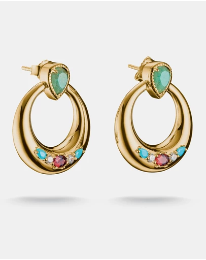 THOMAS SABO - THOMAS SABO Half-Hoop Earrings with Green, White & Red Stones