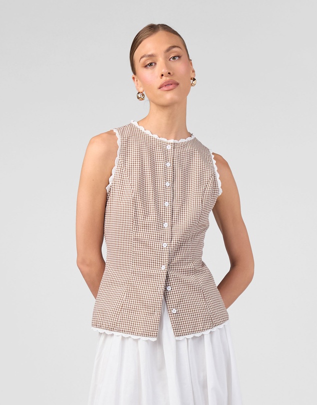 MVN - Gingham Lace Trim Top