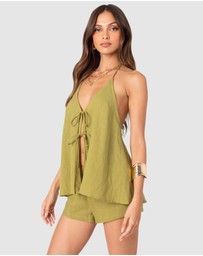 EDIKTED - Arden Linen Look Tie Front Top