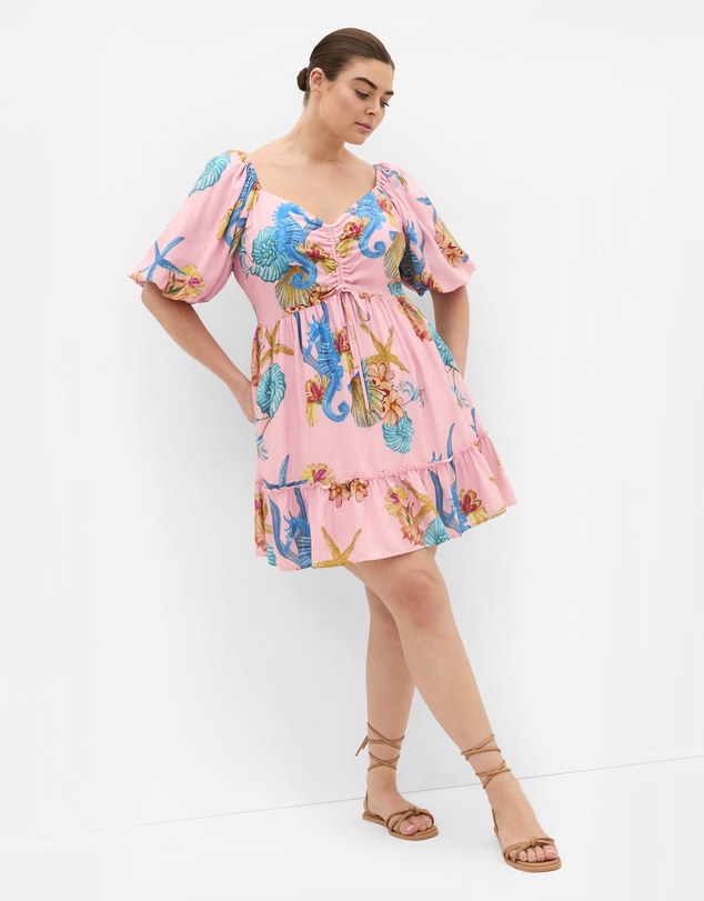 City Chic - Plus size Giselle Seahorse Print Mini Dress - pink