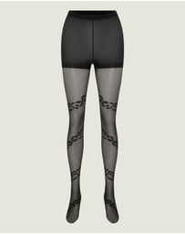 INSTOCK - Love — 40 Denier Sheer Black Tight w/ Flocked Vine Pattern